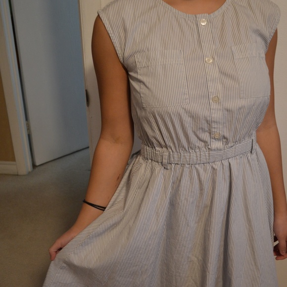 Ray Beams Blue and White Stripes A-line Dress - Picture 4 of 6